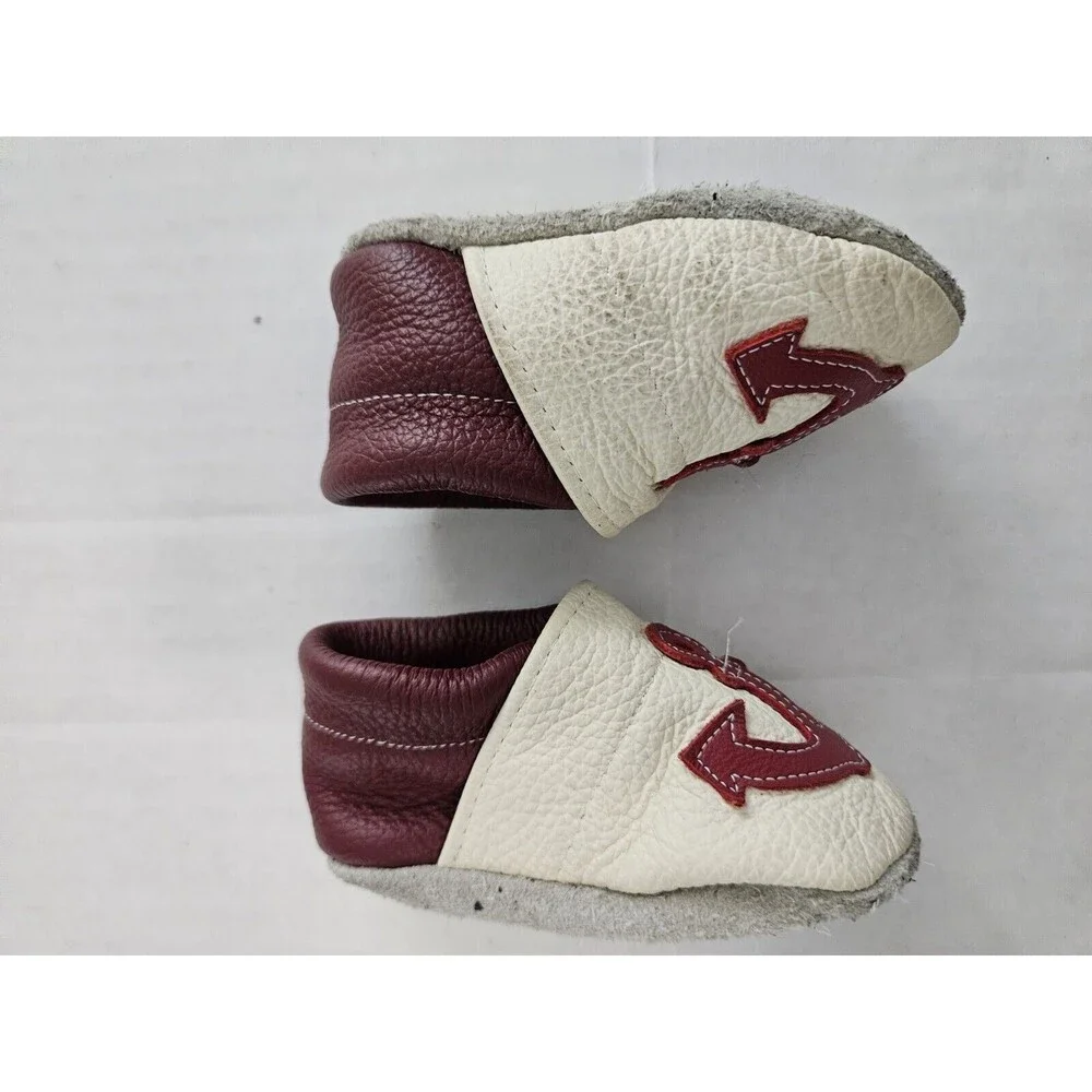 Leather Baby Crib Shoes Anchor White And Red 0-6 Months